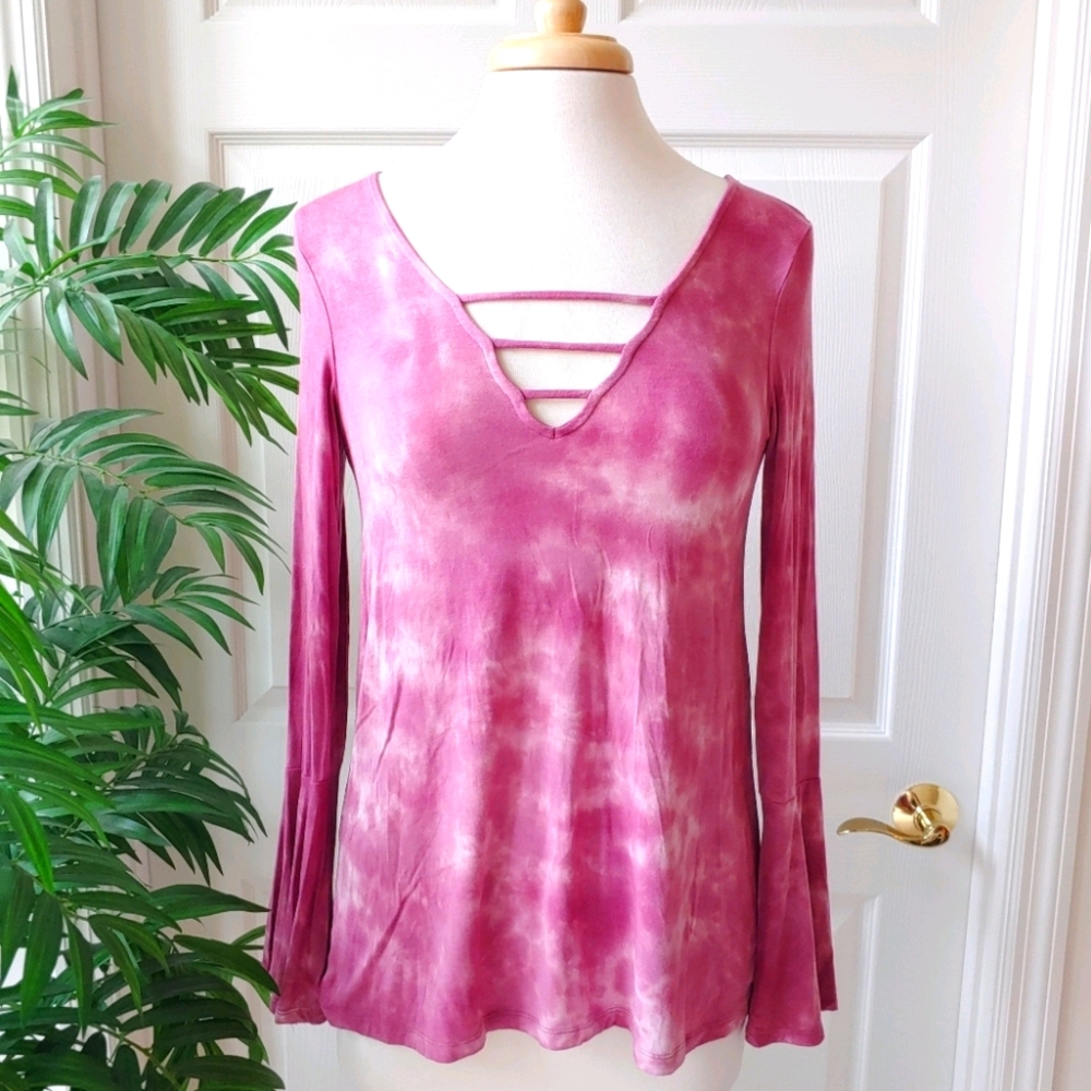American Eagle Tie Dye Bell Sleeve Top - Picture 1 of 8